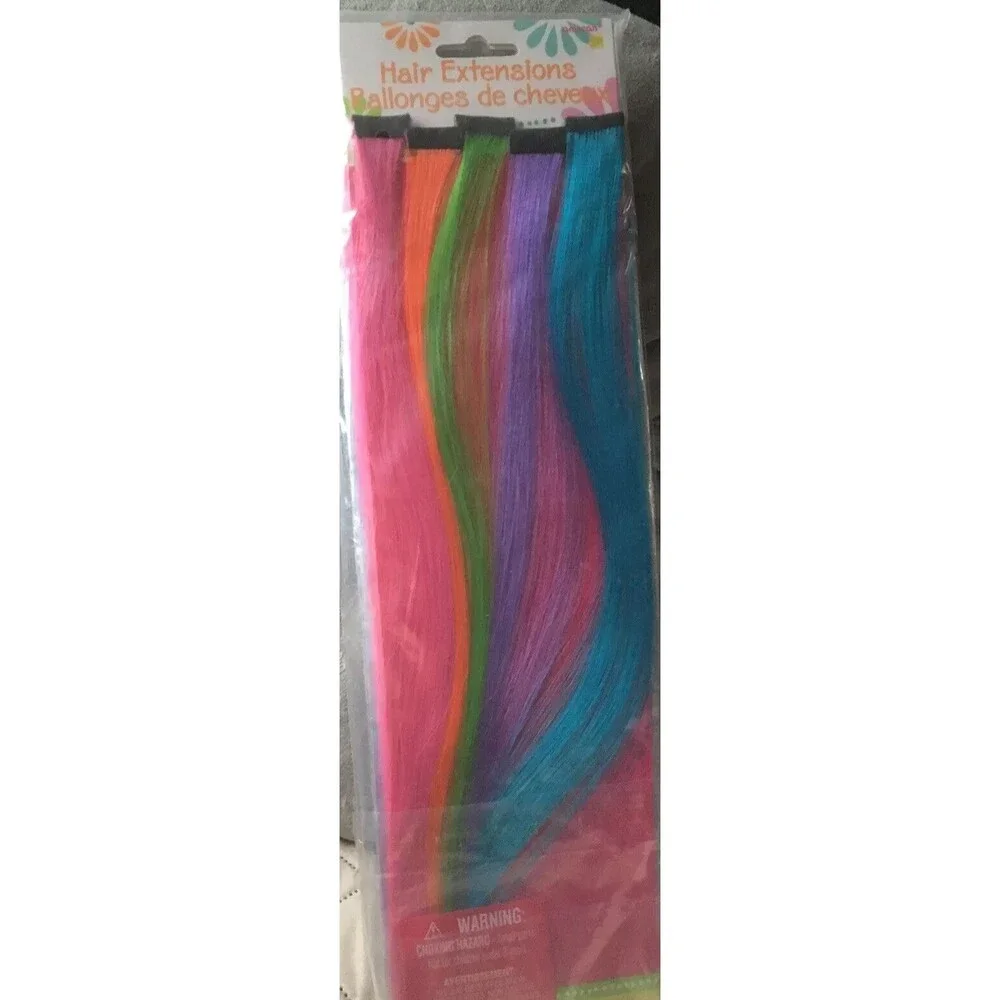 AmScan GIRL HAIR EXTENSIONS 5 Per Pk. Pink ,Orange , Green ,Purple, And Blue￼,